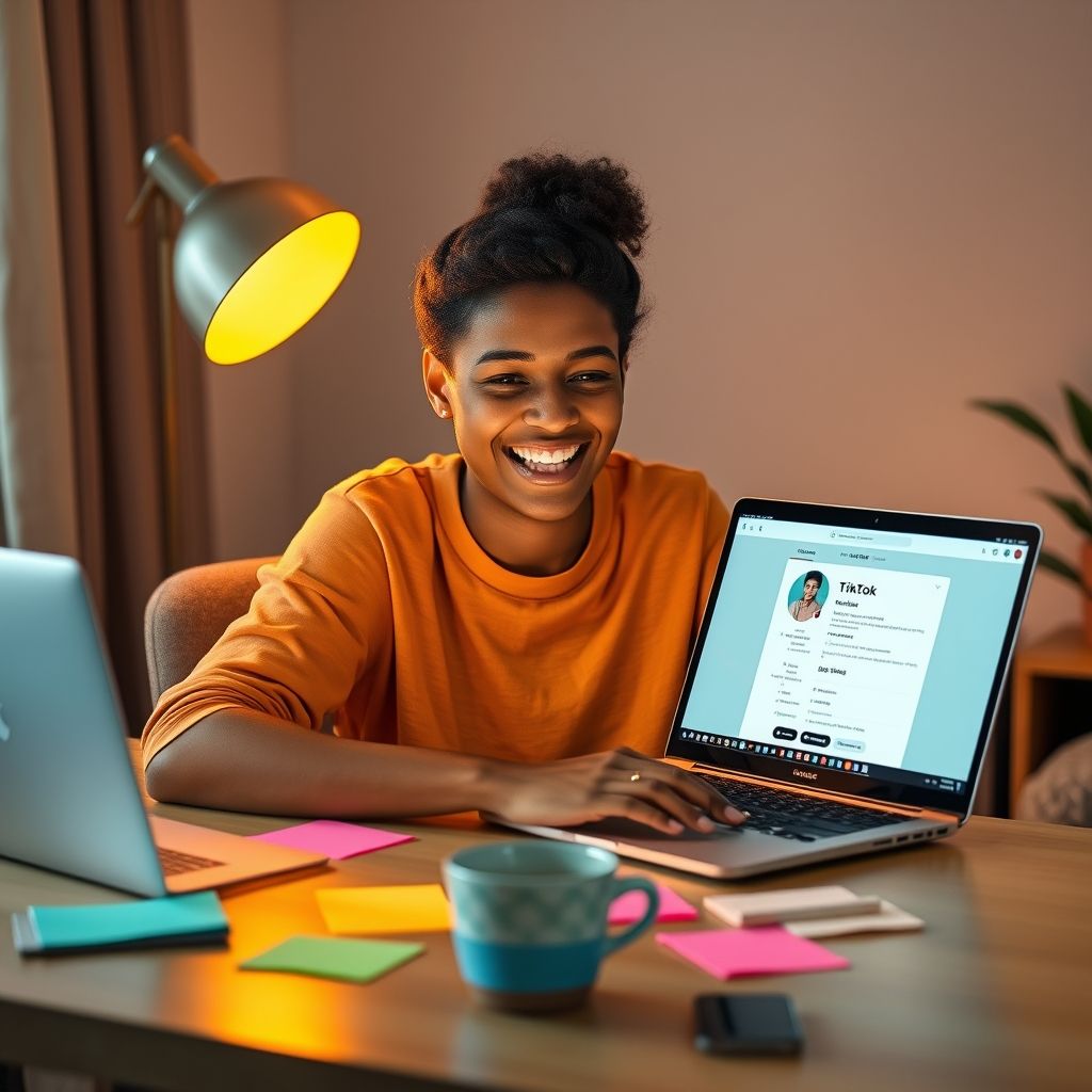Happy person understanding how to create a tiktok affiliate account
