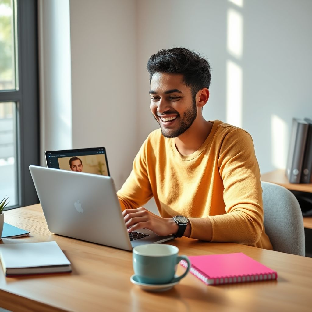 Happy person understanding how to create a video in facebook