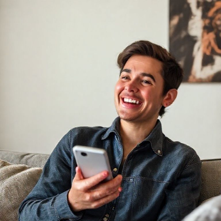 Happy person understanding how to use audible app hands-free with alexa voice control