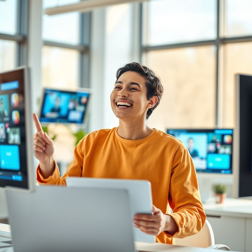 Happy person understanding proclip ai for creating faceless videos