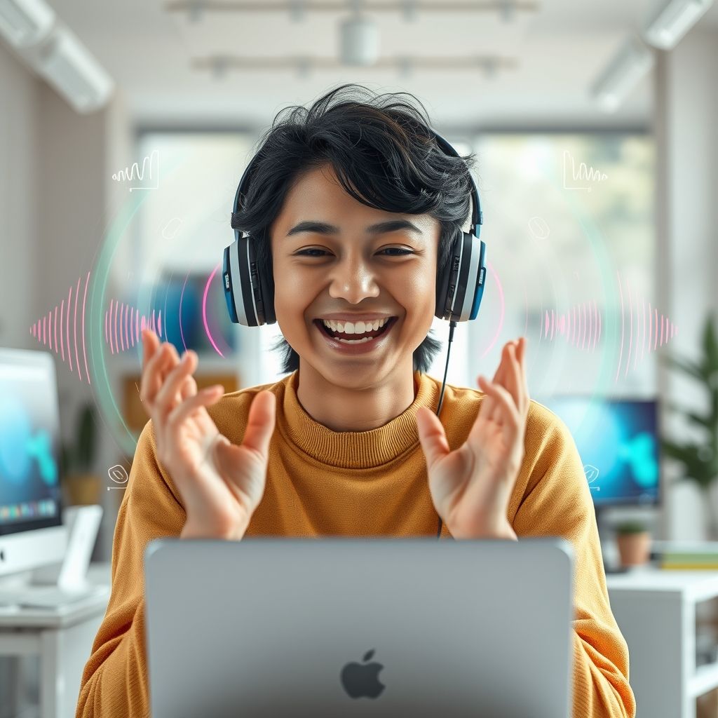 Happy person understanding proclip ai voice to video with no face