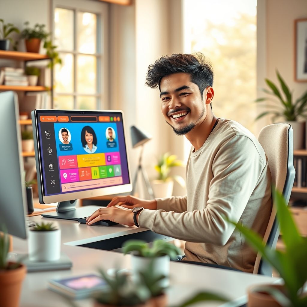 Happy person understanding realistic voice clone online tool