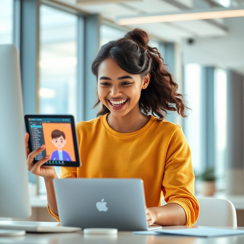 Happy person understanding synthesia or proclip ai for ai avatars