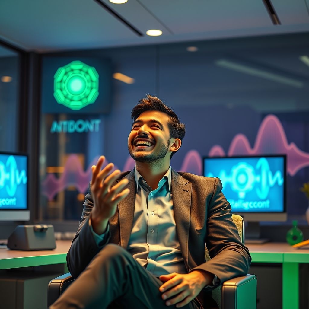 Happy person understanding synthetic voice cloning for businesses