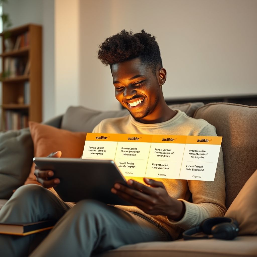 Happy person understanding upgrading or downgrading audible subscription plans