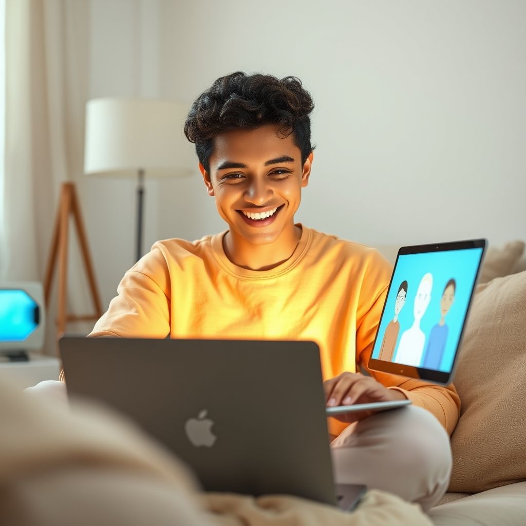 Happy person understanding What are AI generated faceless videos