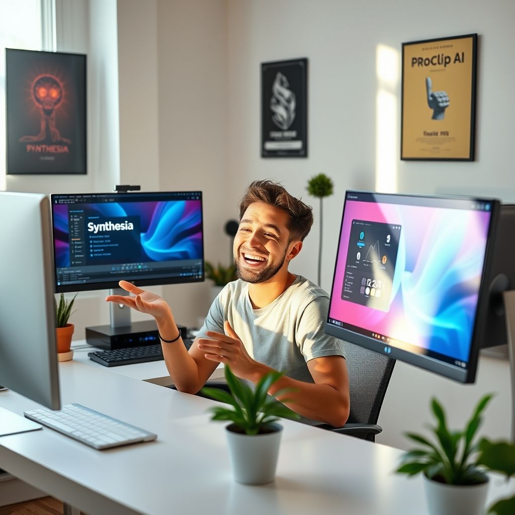 Happy person understanding What are the differences between Synthesia and ProClip Ai
