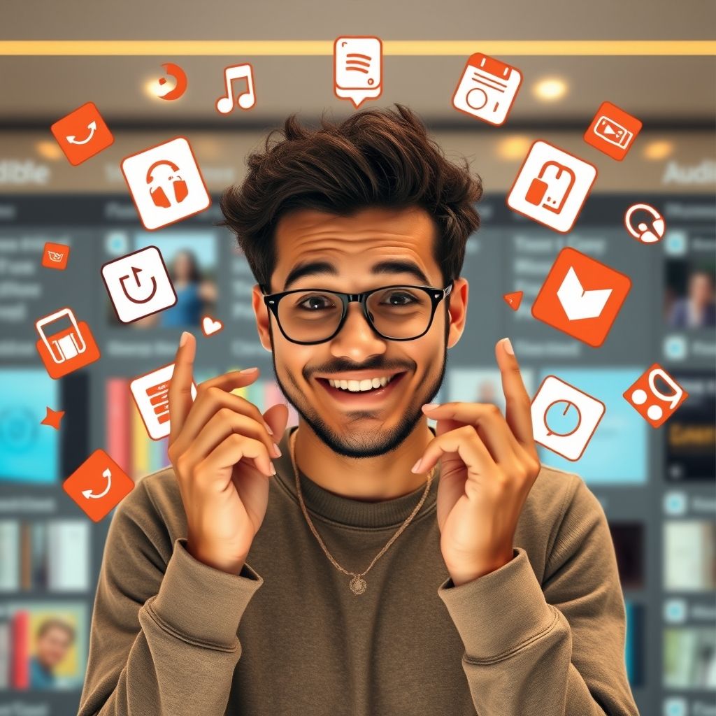 Happy person understanding what are the options for organizing and creating playlists on audible