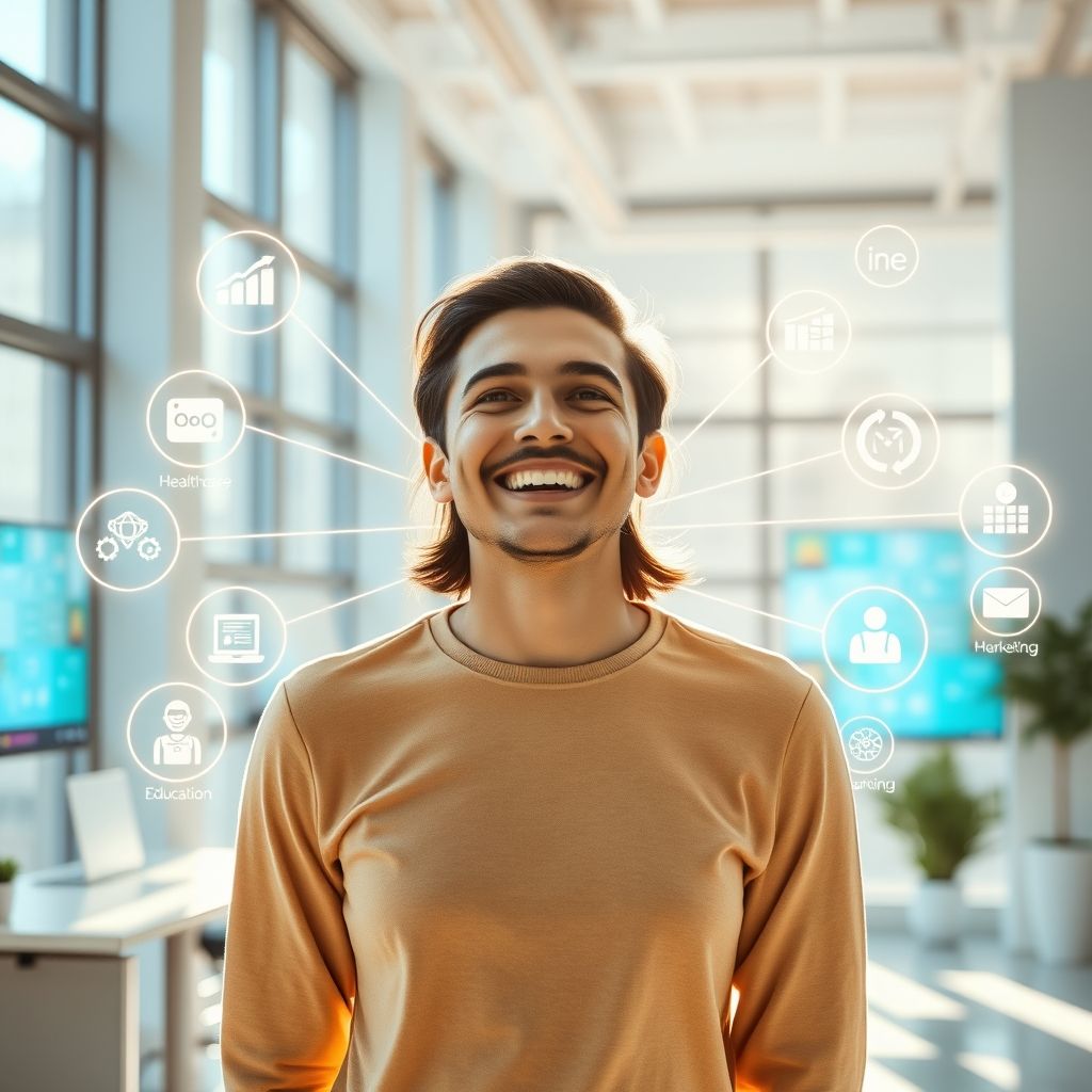 Happy person understanding What industries benefit from faceless video AI tools