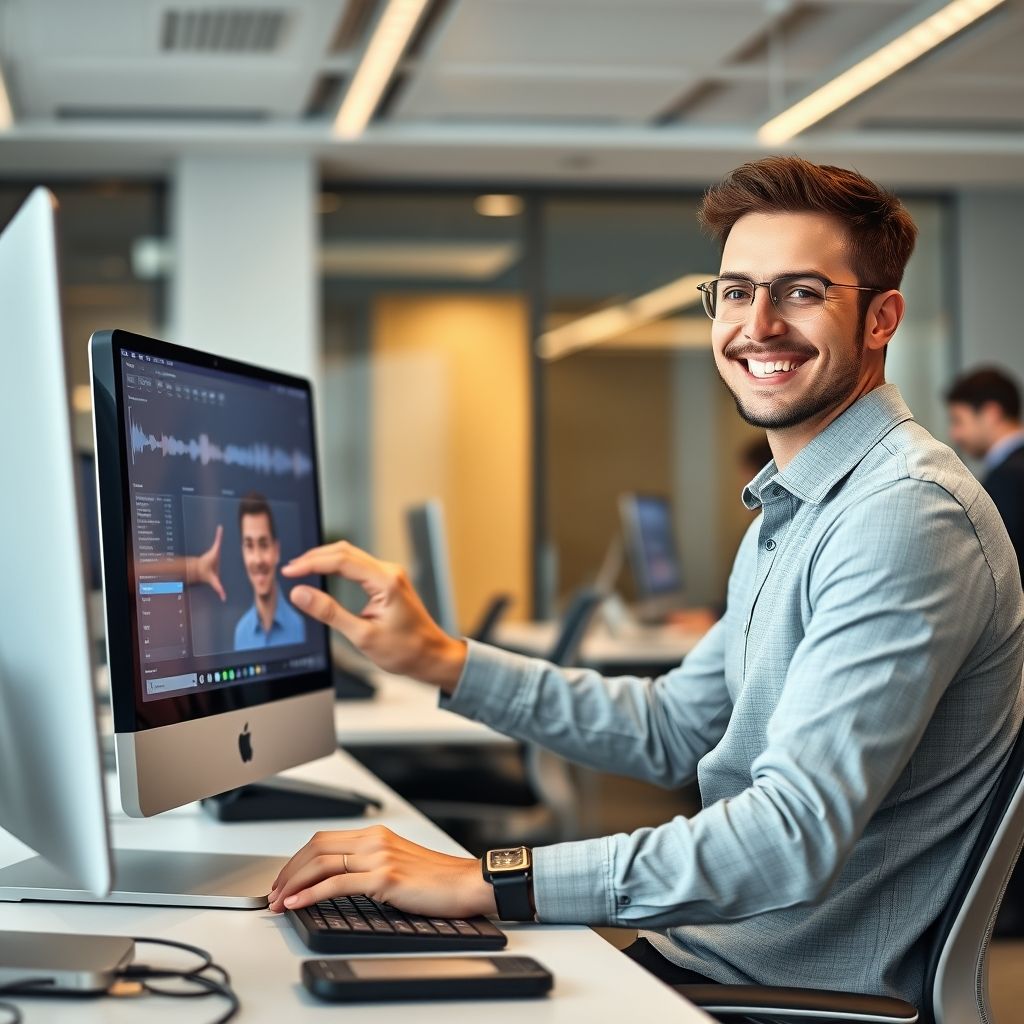 Professional using voice cloning software