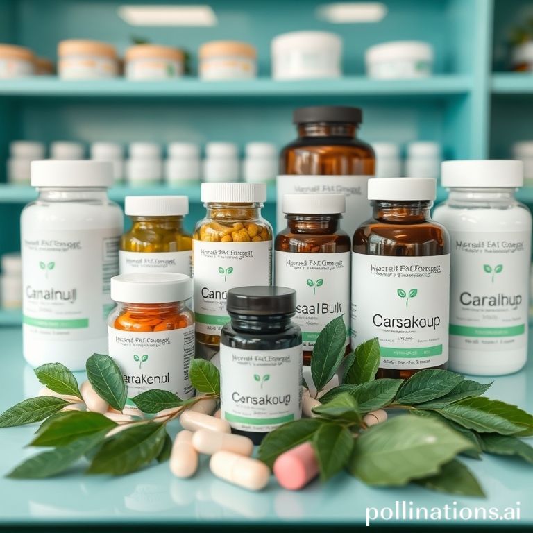 Integratori erboristici con capsule e foglie