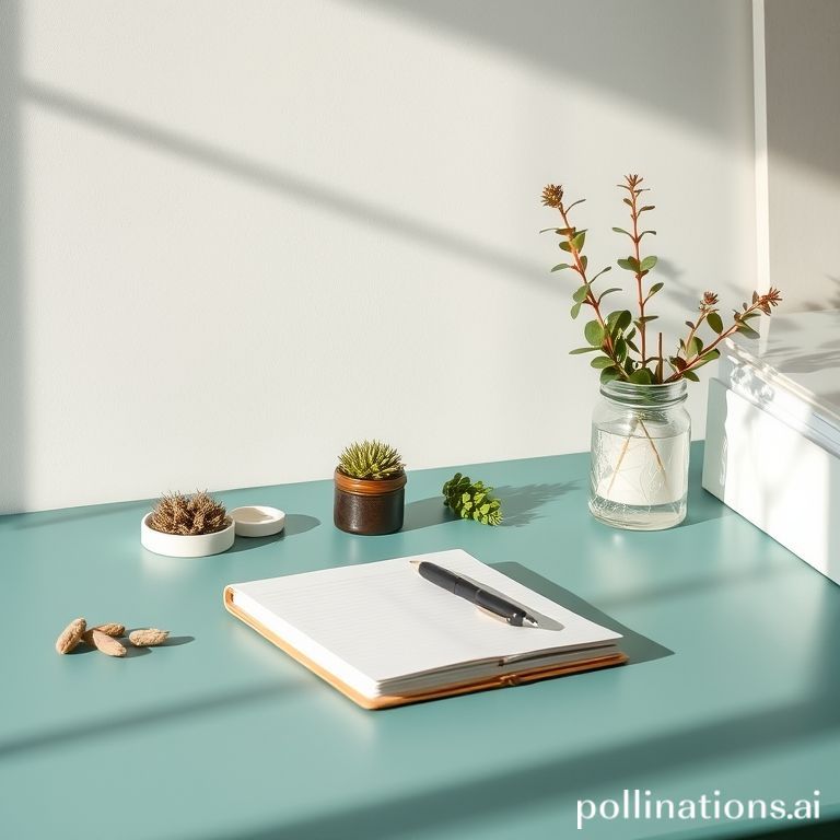 Banco consulenza con taccuino e piante officinali