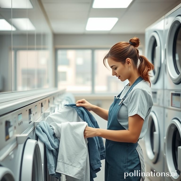 Petugas laundry melipat pakaian bersih dan rapi