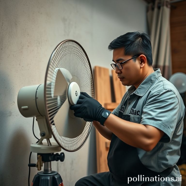 Teknisi memperbaiki kipas angin di rumah pelanggan