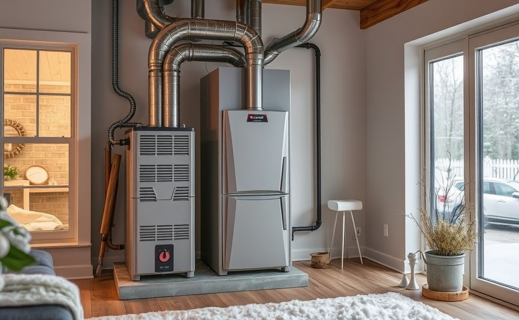 A high-efficiency furnace in a modern home during winter.