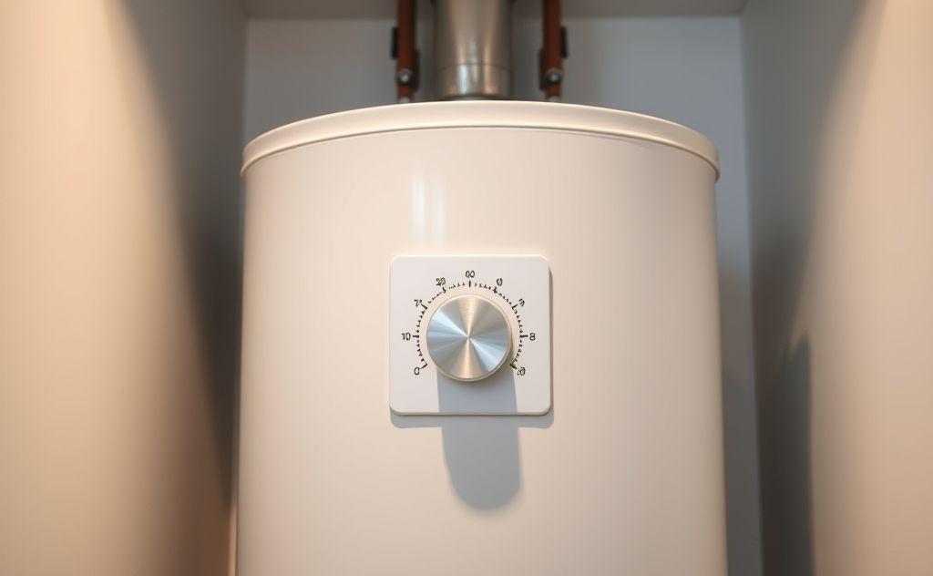 A hot water heater with a dial set to the ideal temperature.