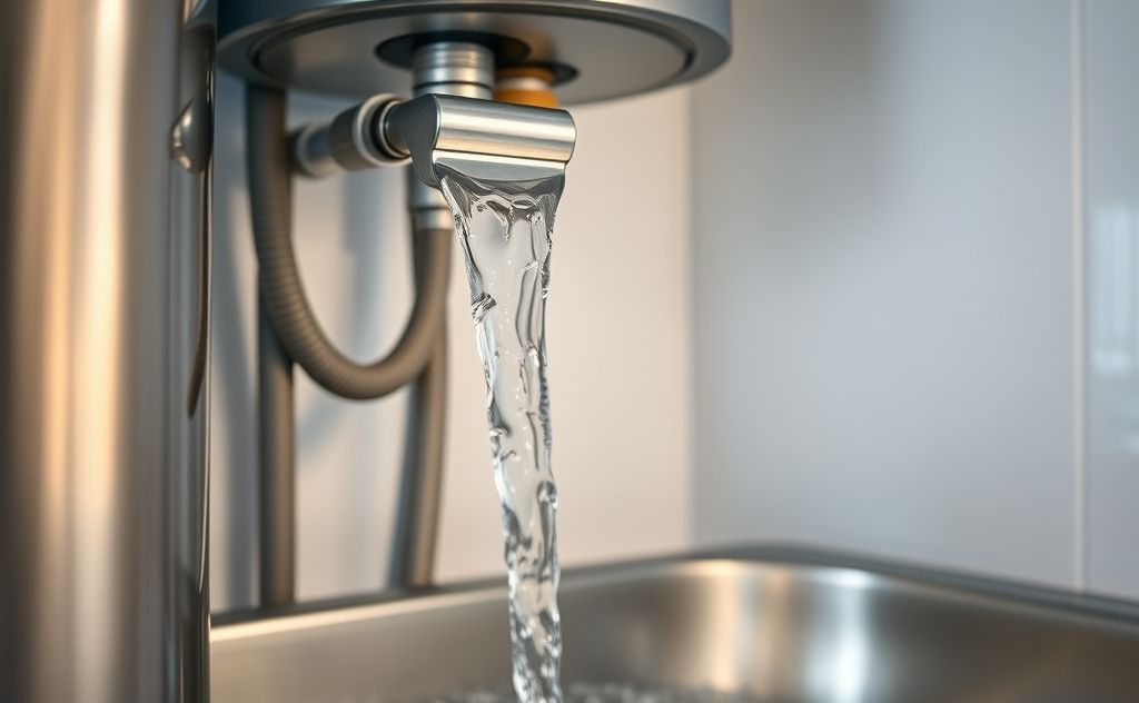 A hot water heater with a draining hose and water flowing out.