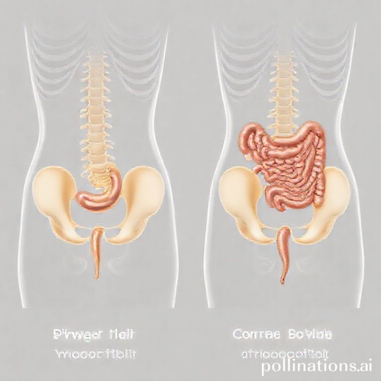 骨盤の傾きと内臓下垂の関係を示す比較図
