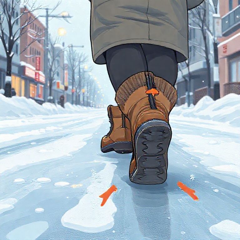 仙台の凍結路面を不安定な足取りで歩く人のイラスト