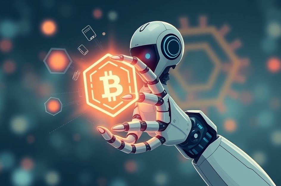 Ilustrasi futuristik yang menunjukkan tangan robot (agen AI) yang sedang melakukan pembayaran digital pada layar virtual yang menampilkan logo Google dan ikon pembayaran. Latar belakang menunjukkan jaringan data global yang kompleks, dengan elemen-elemen seperti kartu kredit digital dan mata uang kripto melayang di sekitar, mencerminkan era transaksi otomatis.
