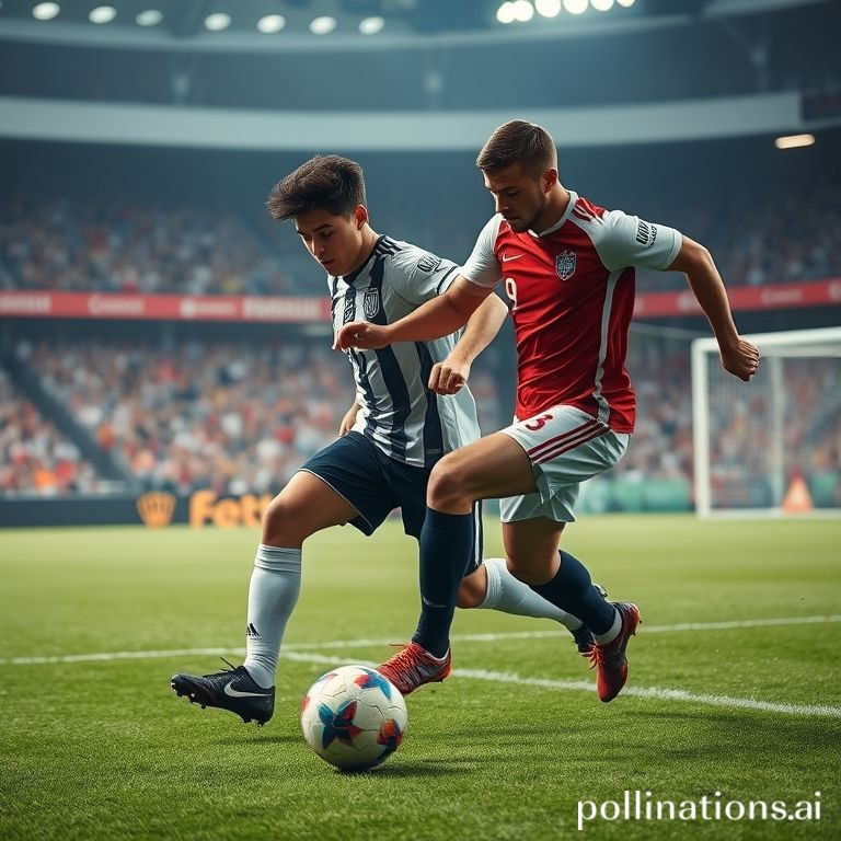 An Italian player skillfully dribbling past an Estonian defender in a high-stakes moment near the penalty area