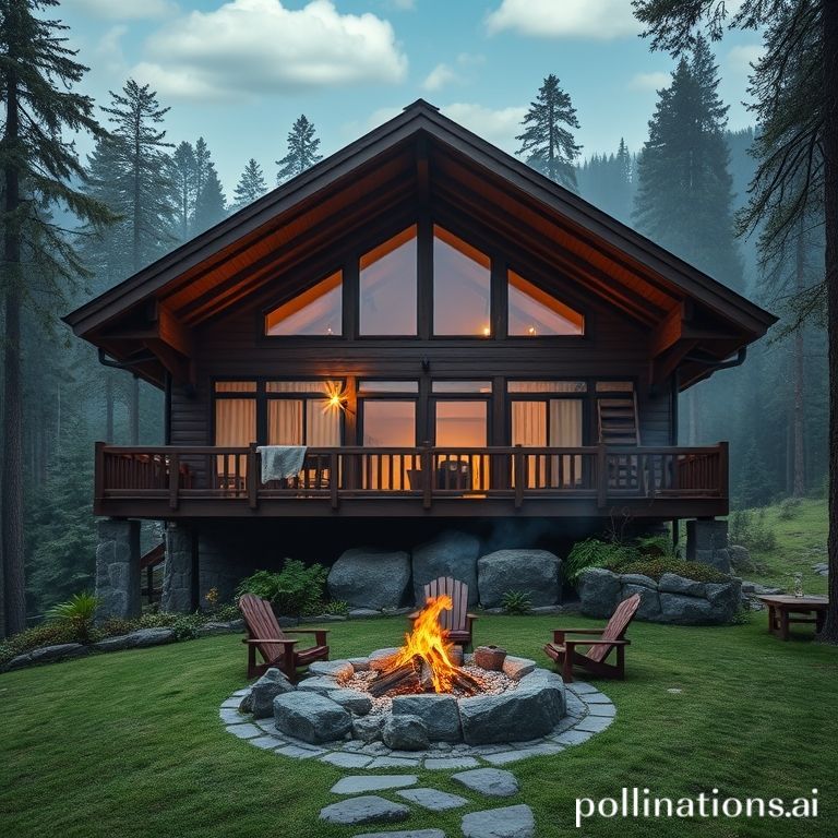 Villa besar gaya lodge dengan area api unggun