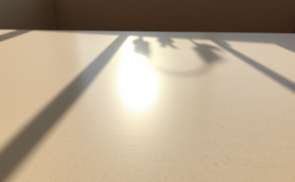 A light gray surface reflecting sunlight in a warm environment.
