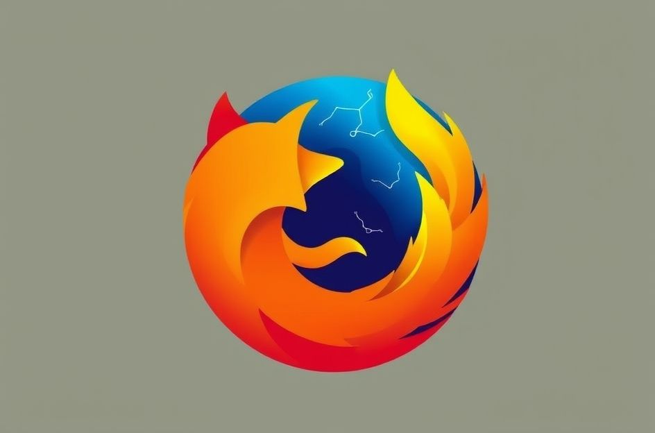 Logo Firefox dengan elemen visual AI seperti neuron atau gelombang cahaya yang menyebar di sekitar ikon search bar. Di latar belakang, terlihat antarmuka browser Firefox yang menampilkan hasil pencarian Perplexity AI dengan jawaban yang terstruktur dan kutipan sumber.
