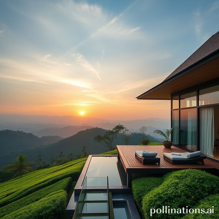 Villa Puncak Bogor dengan pemandangan gunung dan kebun teh