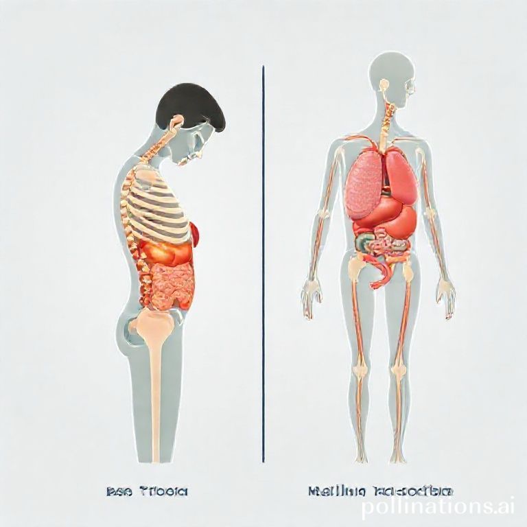 猫背による内臓圧迫と正しい姿勢の比較図