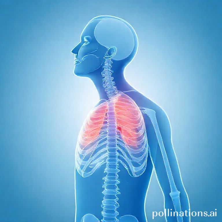 猫背が肺と肋骨を圧迫し、睡眠中の浅い呼吸と酸欠を引き起こす図解