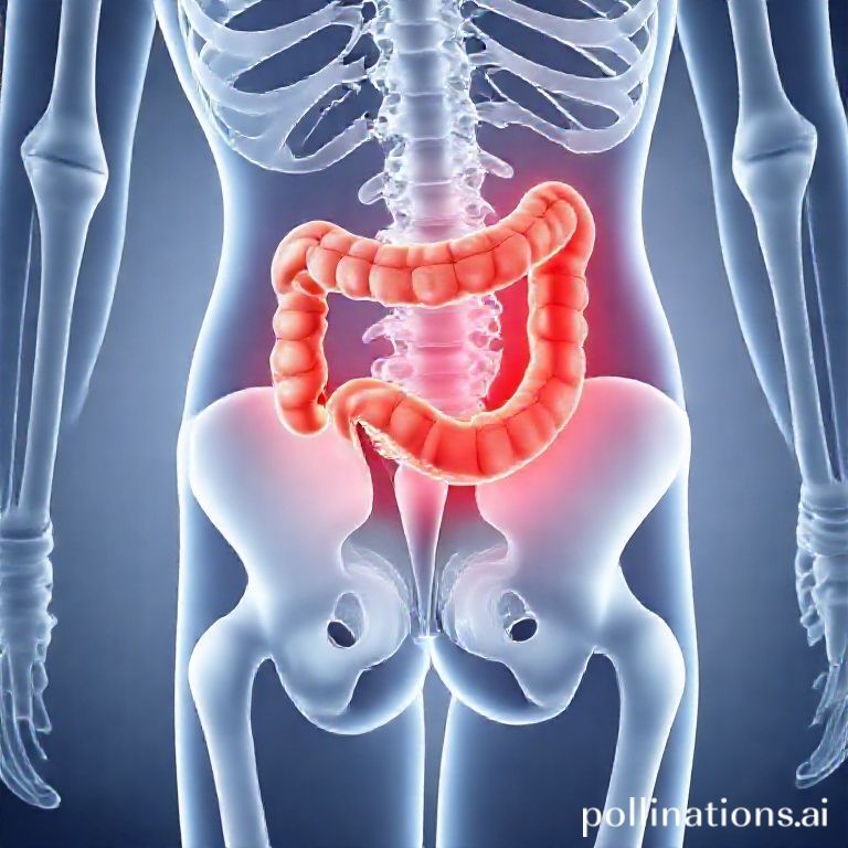 S状結腸の膨張が腰骨を圧迫する解剖図