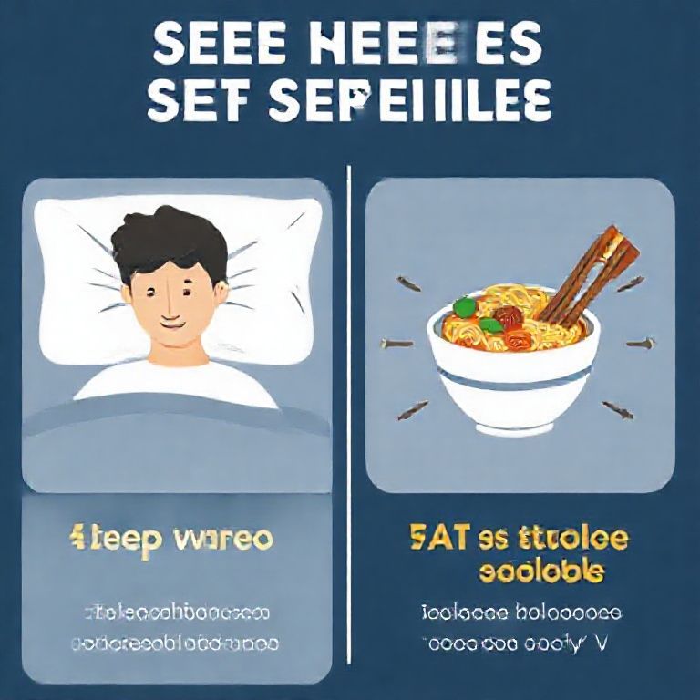 睡眠不足（4時間）とラーメン1杯のカロリー影響を比較する医療系インフォグラフィック