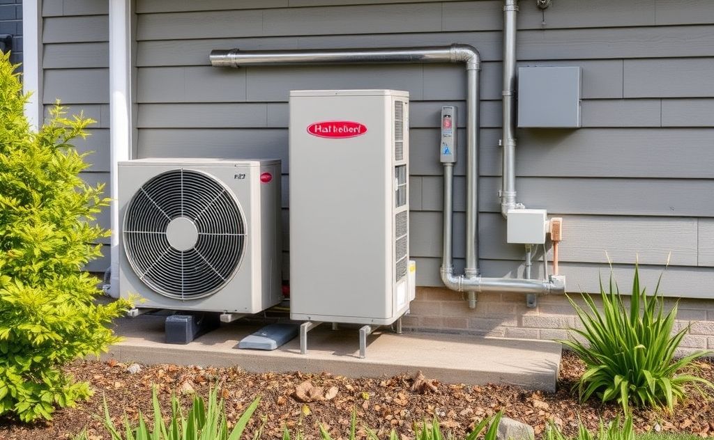 A modern heat pump system installed in a home setting.