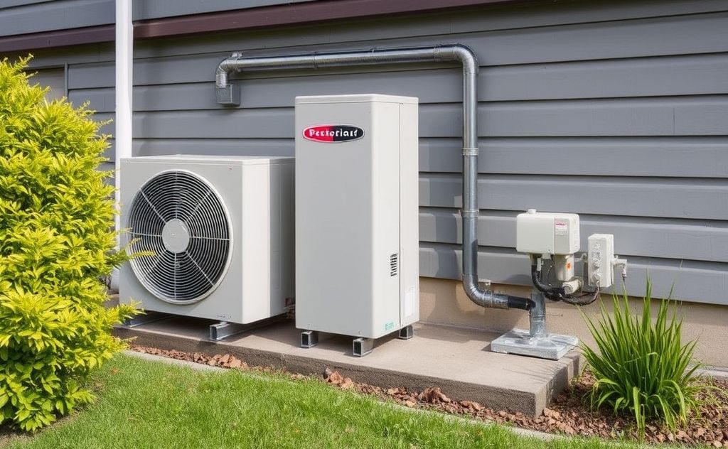 A modern heat pump system installed in a residential setting.