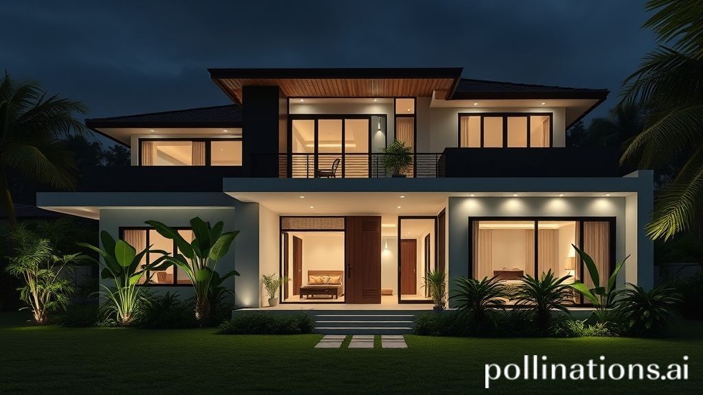 Render arsitektur modern minimalis malam hari