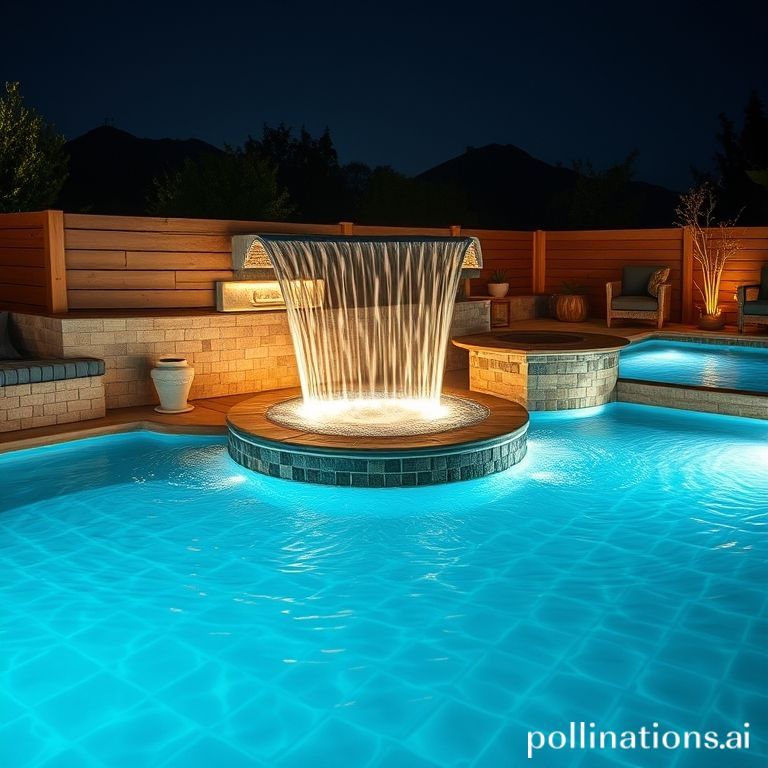 Fitur air terjun kolam dengan lampu LED
