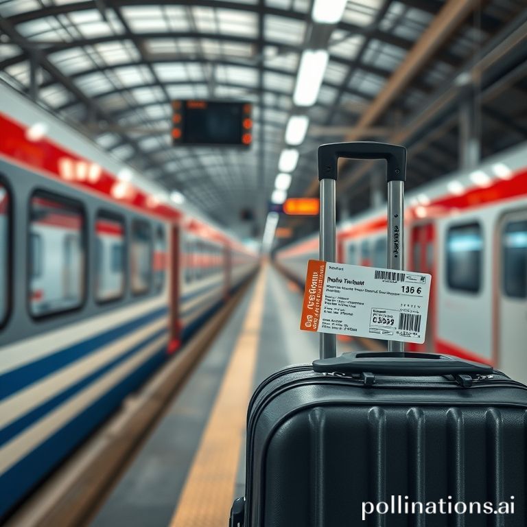 Tiket kereta dan koper di peron