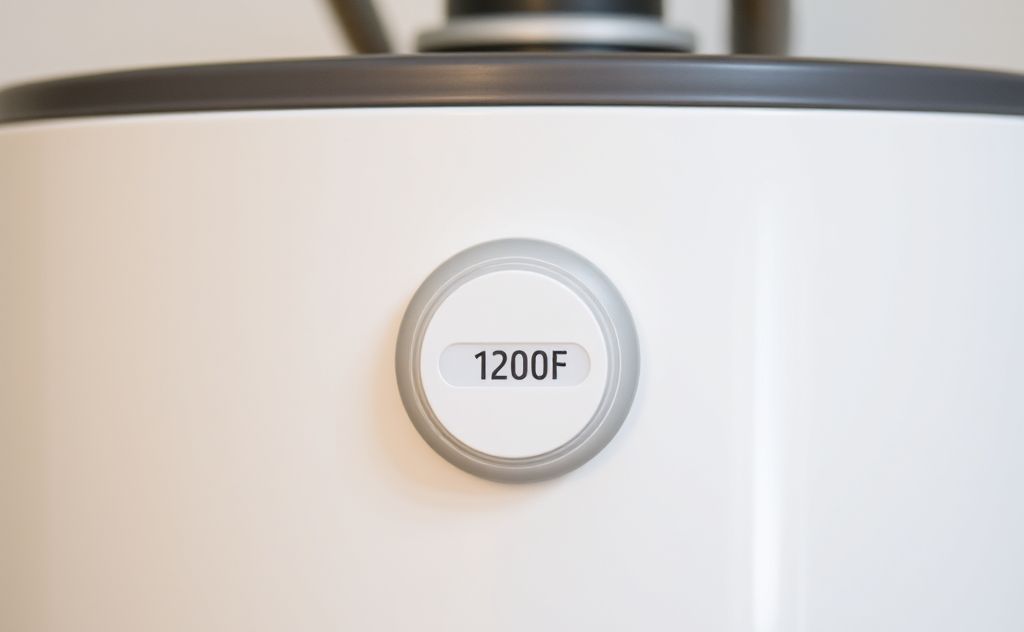 A modern water heater with a temperature dial set at 120°F.