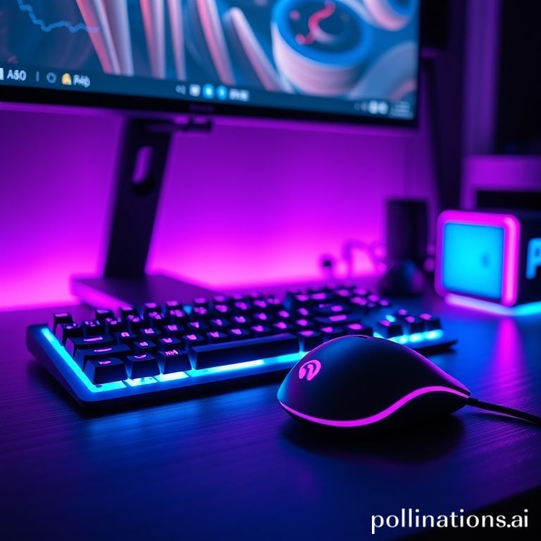 Setup gaming neon ungu dan cyan