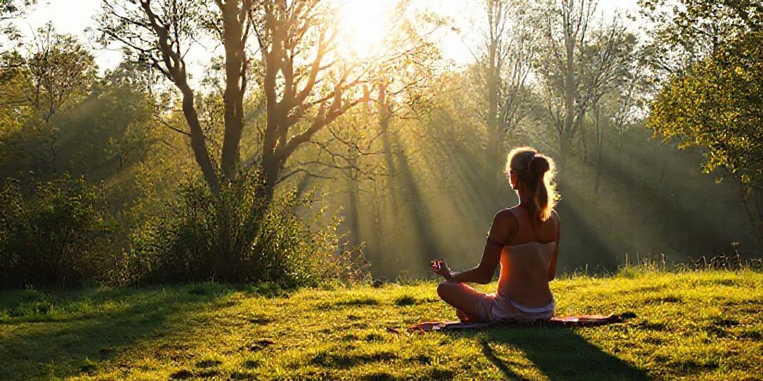 Pessoa meditando ao amanhecer