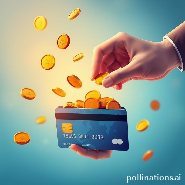 Person collecting rewards from a credit card, conceptual image
