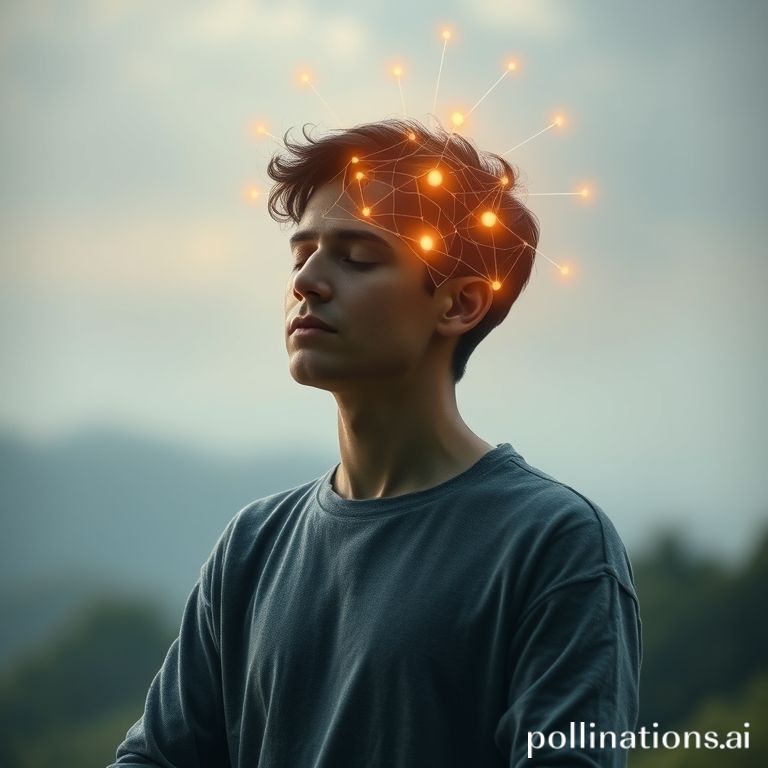 A person meditating or deeply reflecting in a serene environment, with subtle glowing lines connecting to their brain, representing emotional awareness and self-understanding.