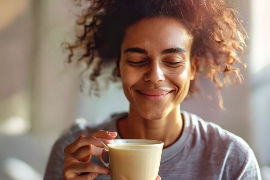 Person smiling after morning meditation