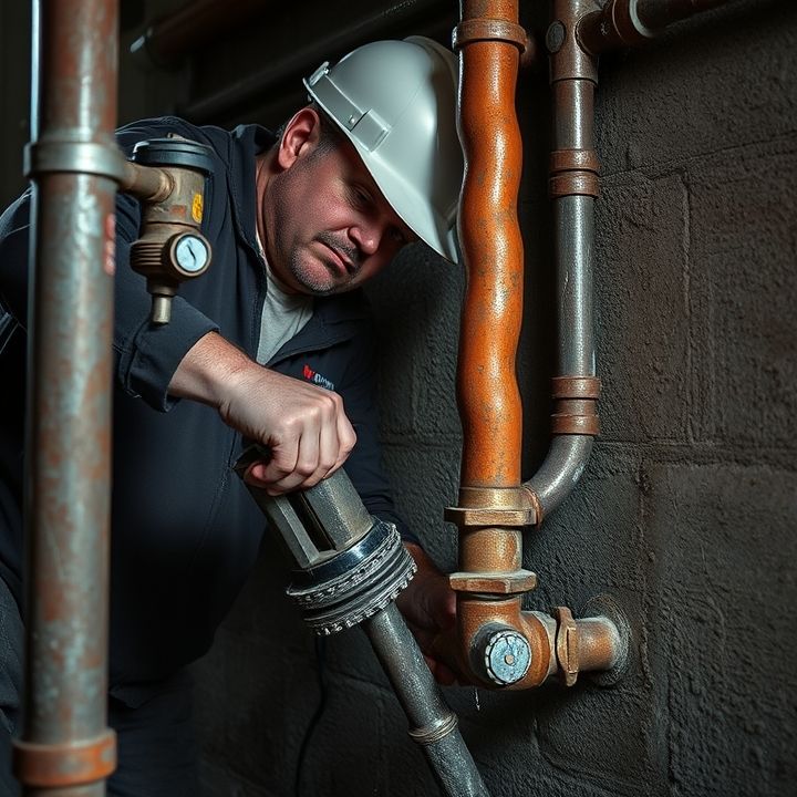 Plumber working on a broken pipe