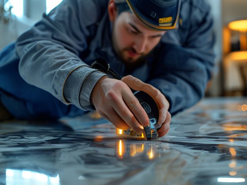 فني يستخدم جهاز كشف التسربات الصوتي الحديث