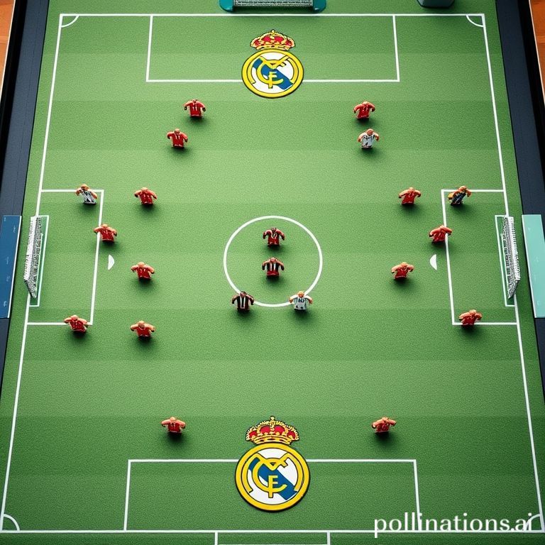 A sophisticated tactical board displaying Real Madrid's 4-3-1-2 formation, with player markers highlighting key offensive and defensive roles.