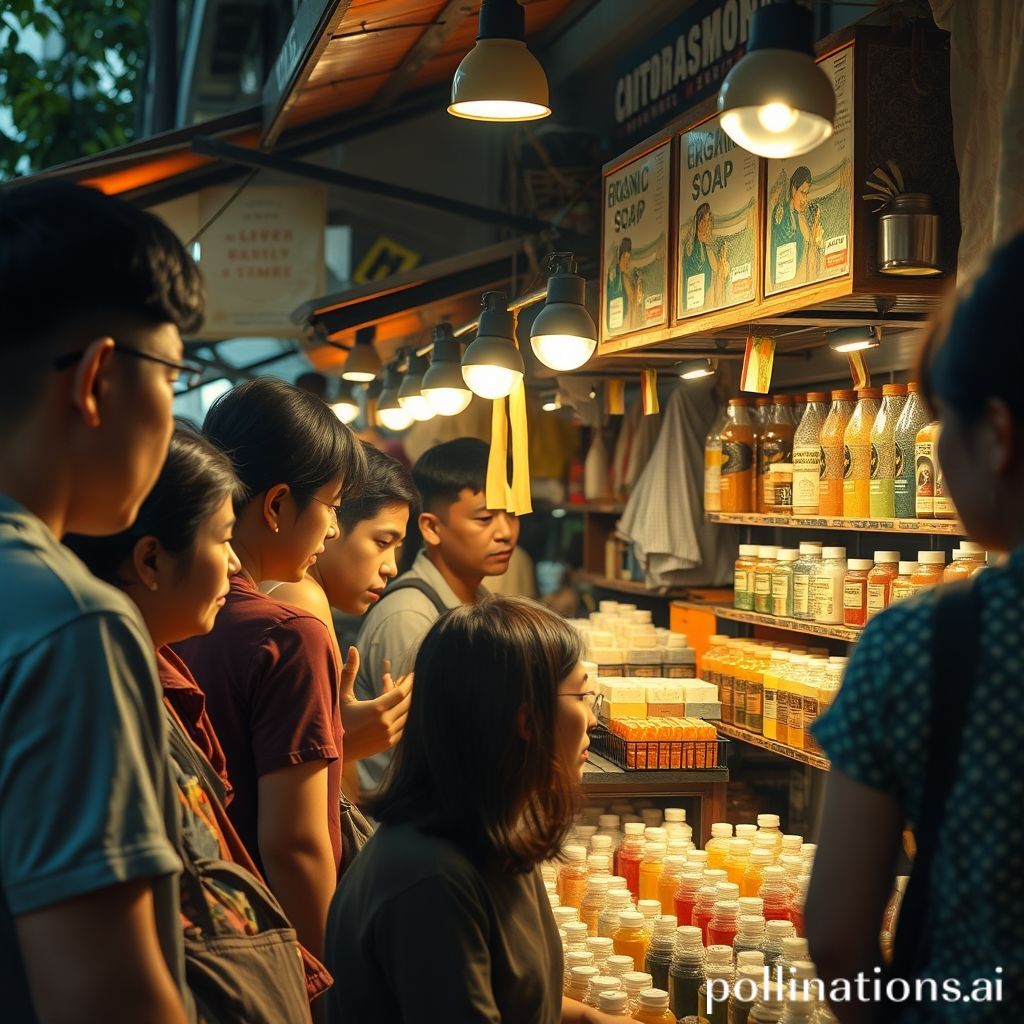ลูกค้าจำนวนมากที่ร้านสบู่ออร์แกนิก