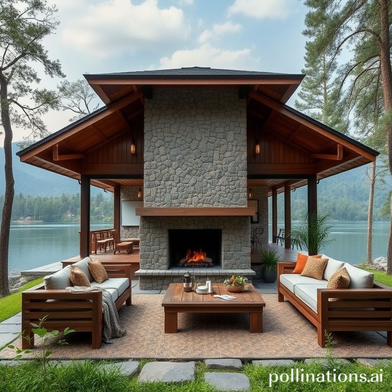 Villa tepi sungai dengan perapian batu