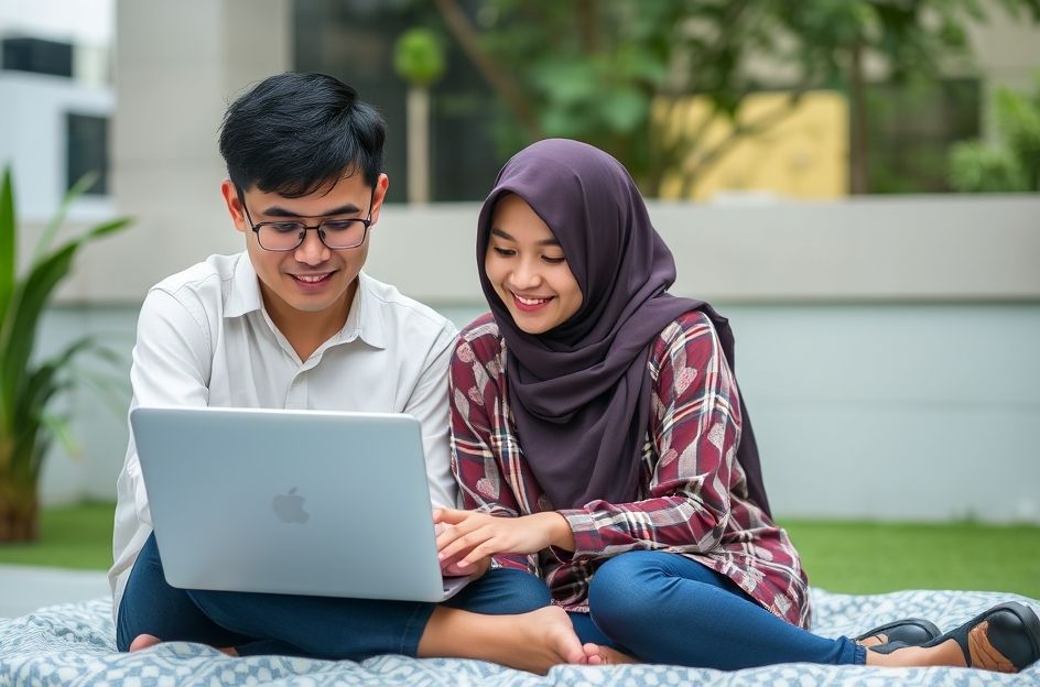 Seorang individu, bisa pria atau wanita muda, sedang menatap layar tablet atau laptop dengan ekspresi berpikir, di depannya terdapat grafik atau visualisasi data investasi yang menunjukkan pertumbuhan. Latar belakang mungkin menampilkan elemen finansial seperti koin, grafik saham, atau ikon investasi, mencerminkan proses pengambilan keputusan finansial yang bijak. Gaya modern dan profesional dengan nuansa optimis.